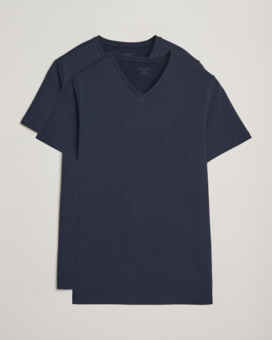 Falke 2-Pack Cotton V-Neck T-Shirt Midnight – Bleu