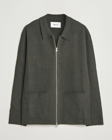 NN07 Jonas Boiled Wool Full Zip Dark Army – Gris