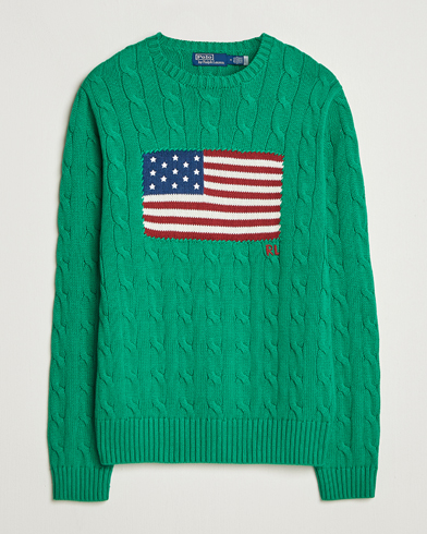 Polo Ralph Lauren Cotton Cable Flag Sweater Billiard Green – Vert