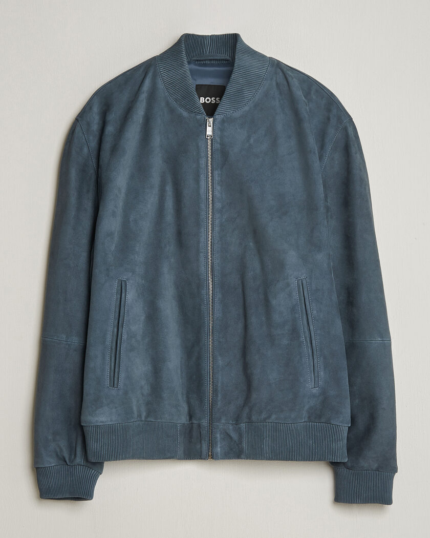 BOSS BLACK Muller Suede Jacket Open Blue – Bleu