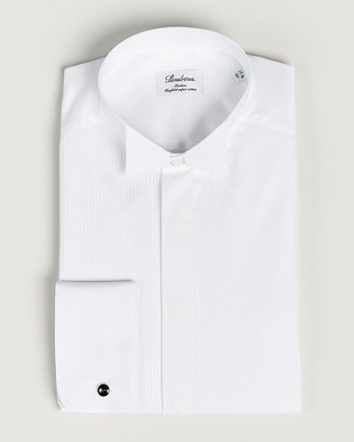 Stenströms Slimline Stand Up Collar Plissè Shirt White – Blanc