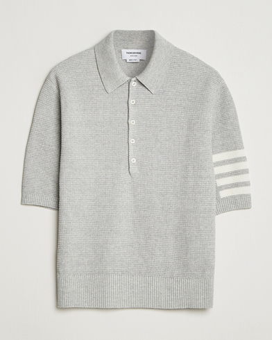 Thom Browne Textured 4 Bar Knitted Polo Light Grey – Gris