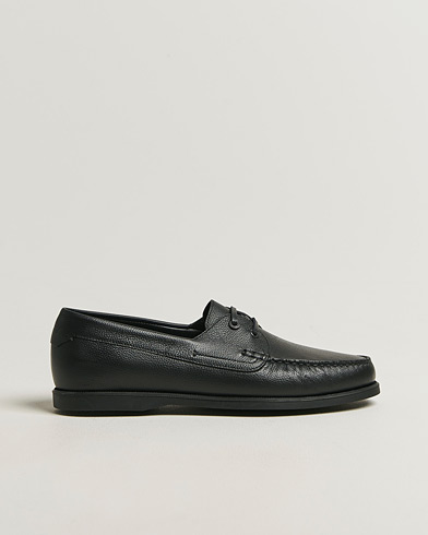 Brioni Grain Leather Boat Shoes Black Calf – Noir