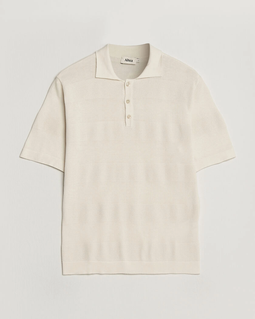 Altea Block Stripe Knitted Polo Off White – Blanc