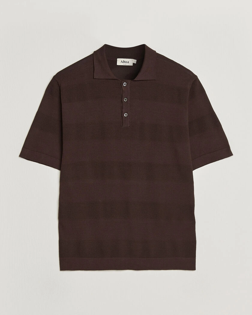 Altea Block Stripe Knitted Polo Dark Brown – Marron