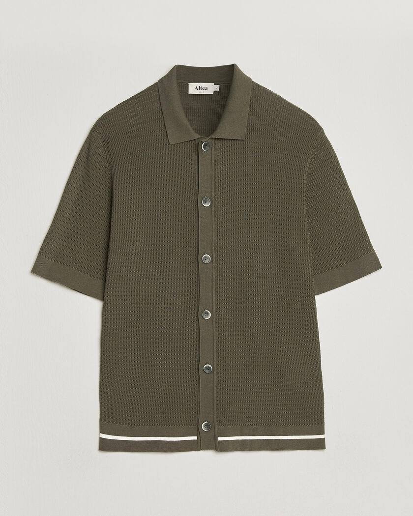 Altea Bamboo Stitch Knitted Camp Shirt Dark Green – Vert
