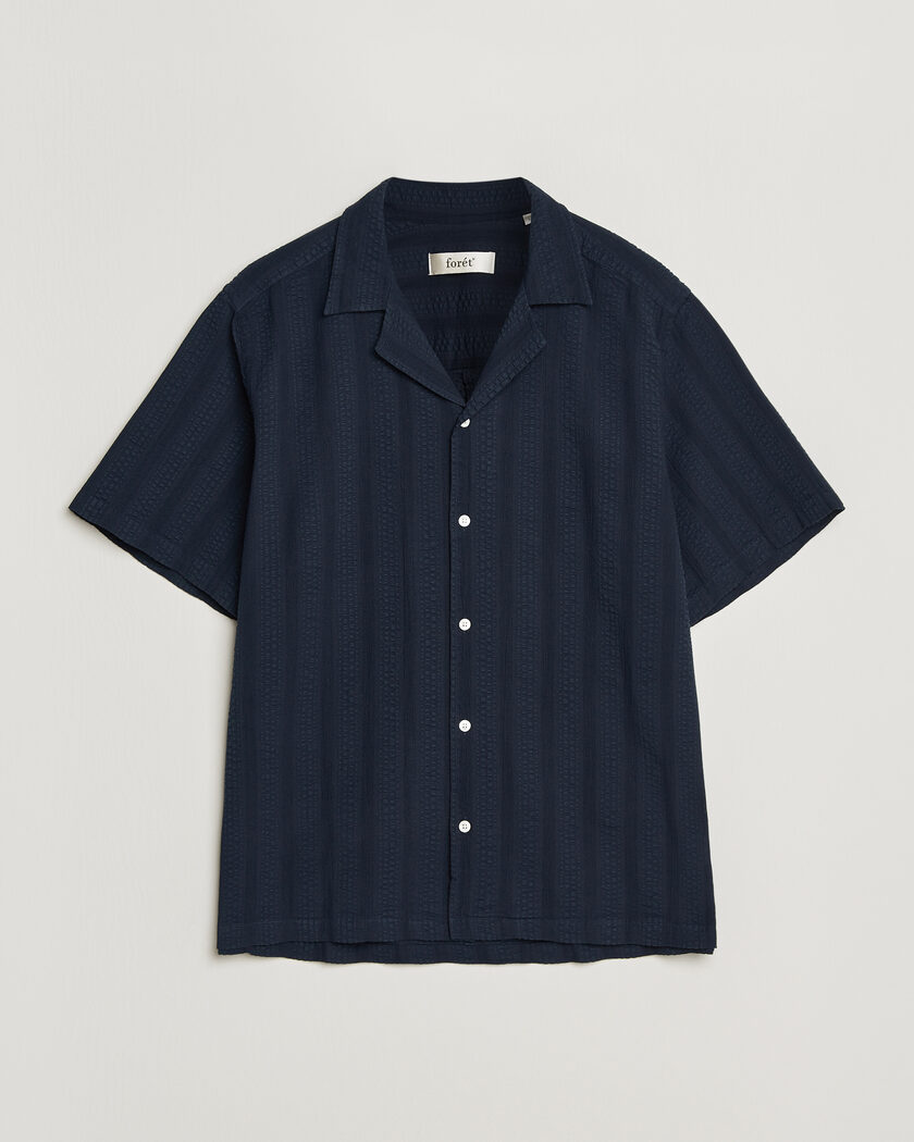 Forét Peer Jacquard Stripe Regular Fit SS Shirt Navy – Bleu