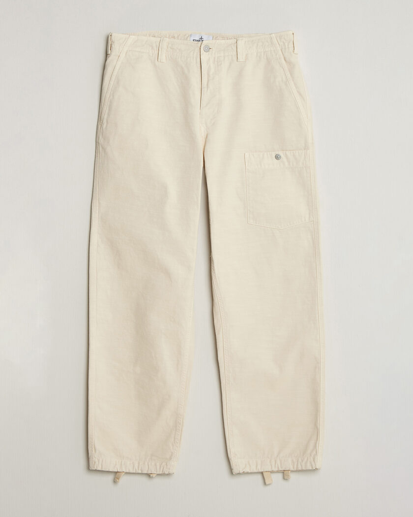 Stone Island Marina Cotton Twill Trousers Ivory – Blanc