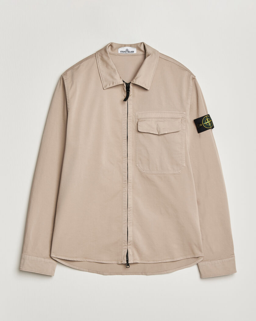 Stone Island Cotton Stretch Zip Overshirt Desert – Beige