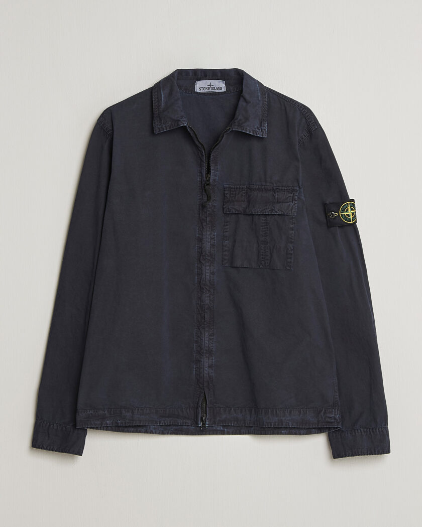 Stone Island Brushed Cotton Canvas Zip Overshirt Navy – Bleu