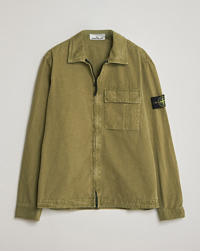 Stone Island Brushed Cotton Canvas Zip Overshirt Military Green – Vert