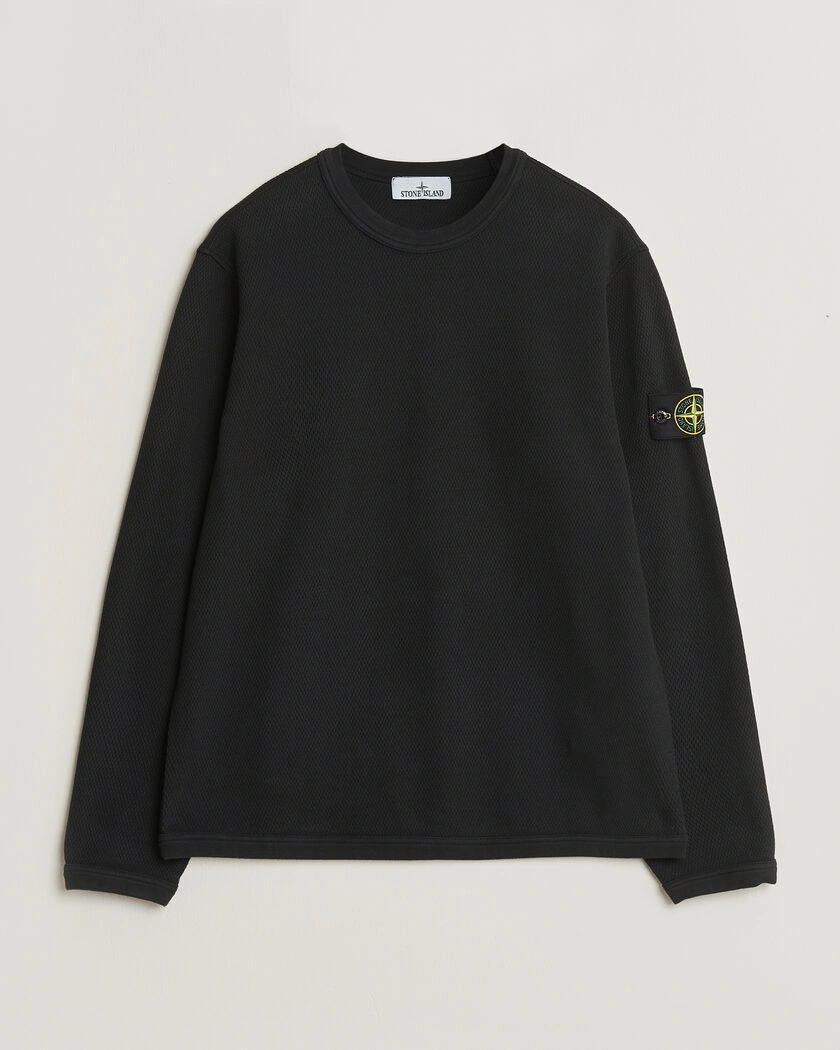 Stone Island Mesh Stitch Organic Cotton Fleece Crewneck Black – Noir