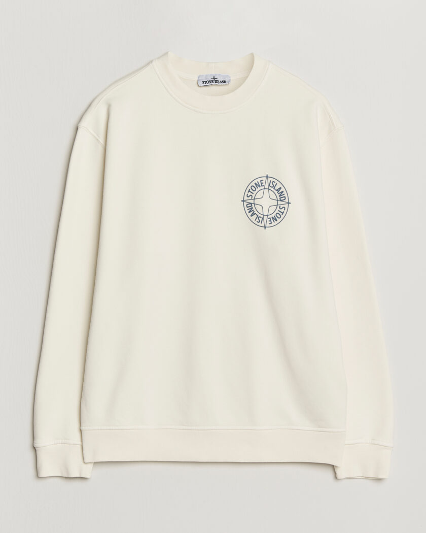 Stone Island Cotton Fleece Printed Logo Sweatshirt Ivory – Blanc
