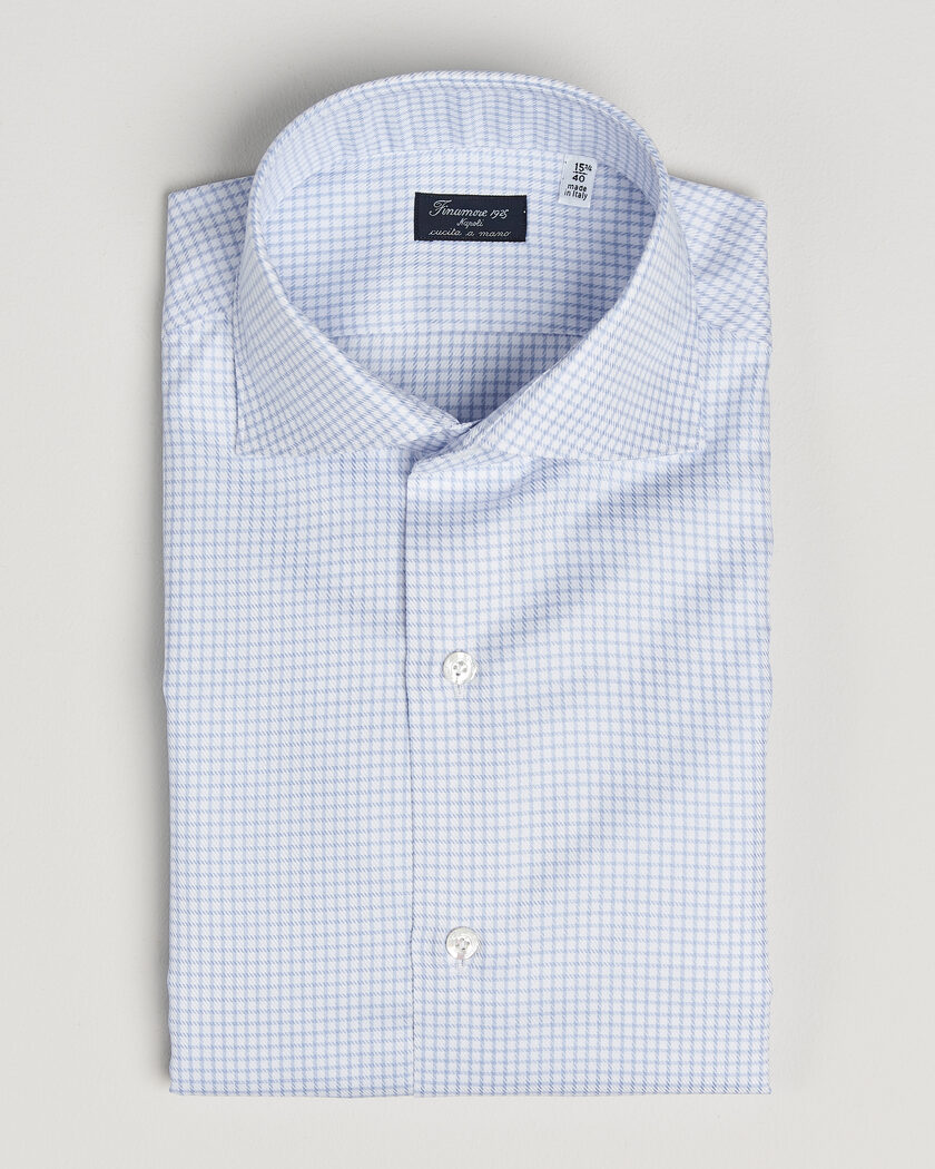 Finamore Napoli Milano Slim Twill Shirt Light Blue Check – Bleu
