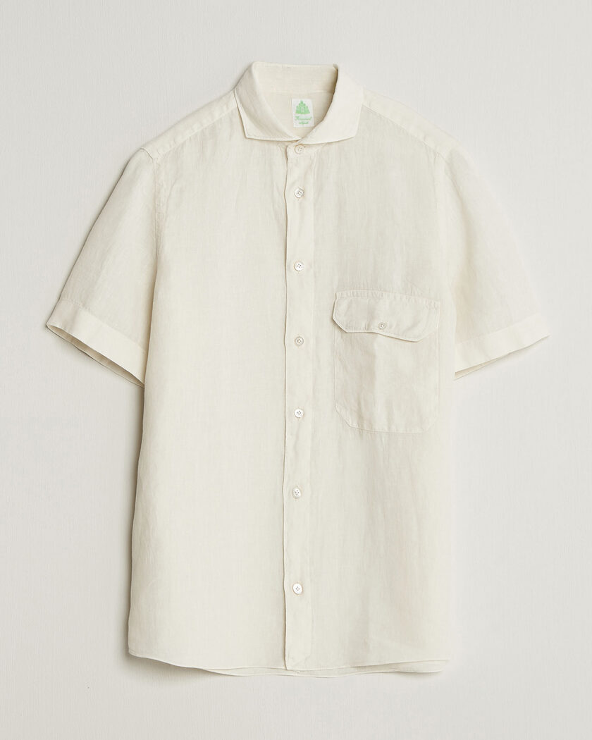 Finamore Napoli Linen Short Sleeve Sport Shirt Off White – Blanc