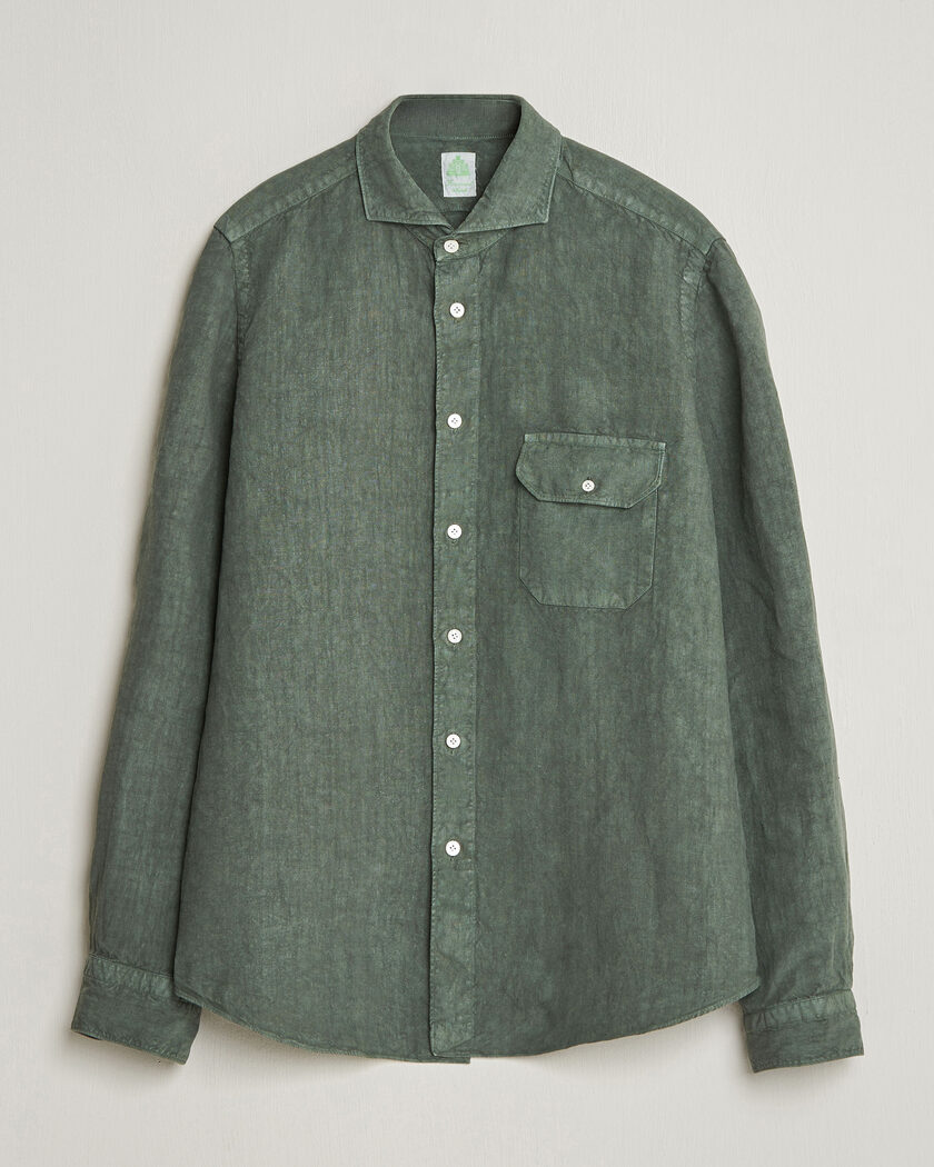 Finamore Napoli Salina Garment Dyed Linen Overshirt Dark Green – Vert