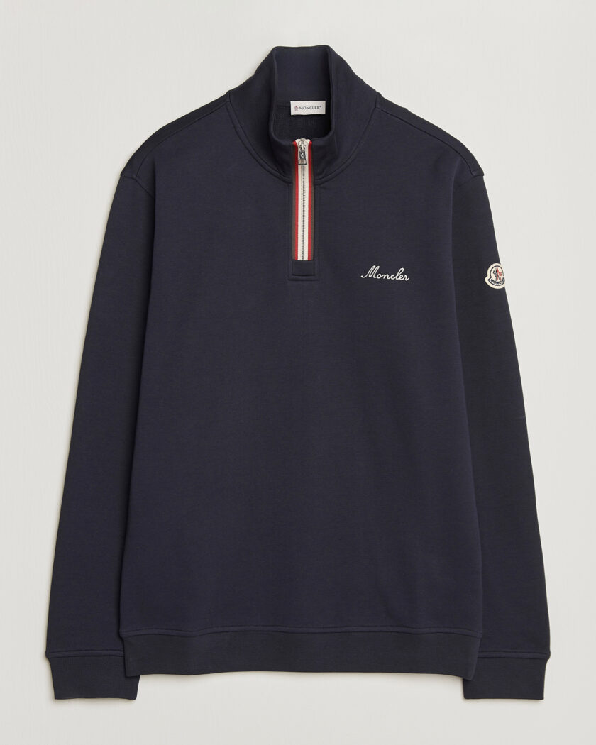 Moncler Signature Logo Half Zip Navy – Bleu