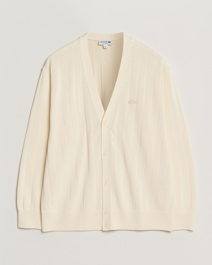 Lacoste Cotton Structured Knitted Cardigan Naturel Clair – Blanc