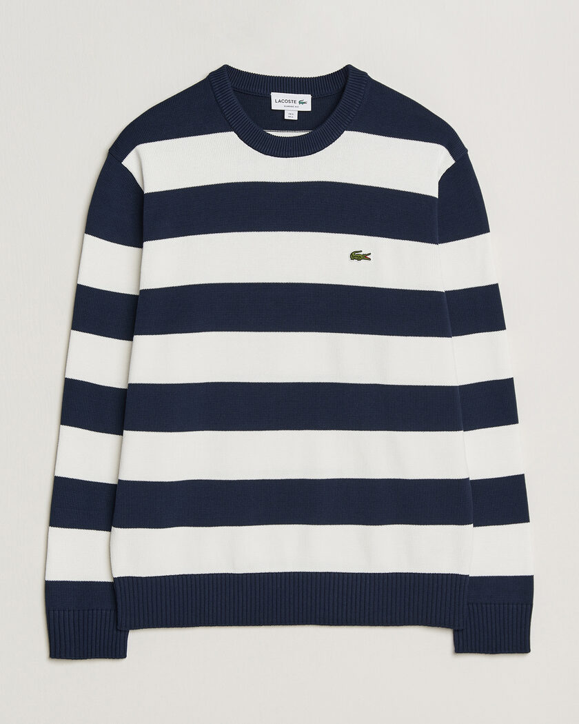 Lacoste Cotton Knitted Striped Sweater Navy Blue/Flour – Bleu