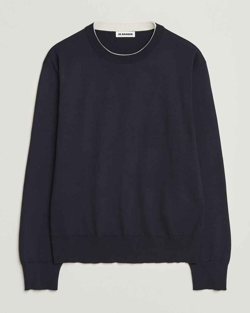 Jil Sander Fine Cotton Contrast Pullover Navy – Bleu