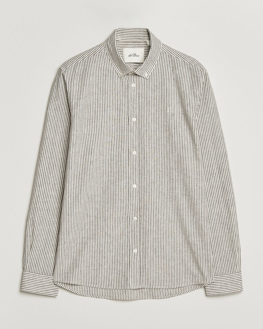 LES DEUX Konrad Striped Cotton/Linen Shirt Teak Brown – Blanc