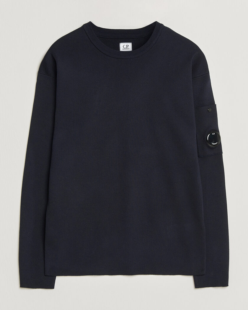 C.P. Company Sea Island Fine Knit Cotton Lens Crewneck Navy – Bleu