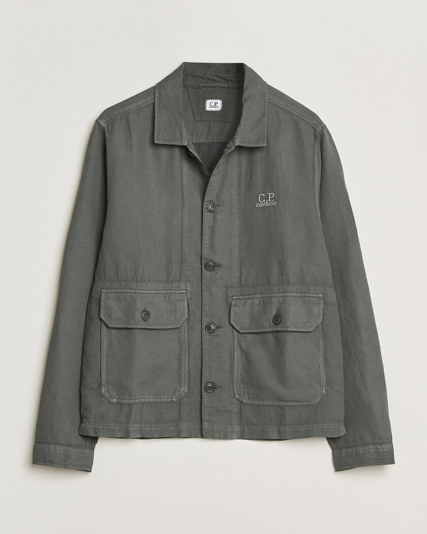 C.P. Company Broken Twill Linen/Cotton Overshirt Olive – Vert