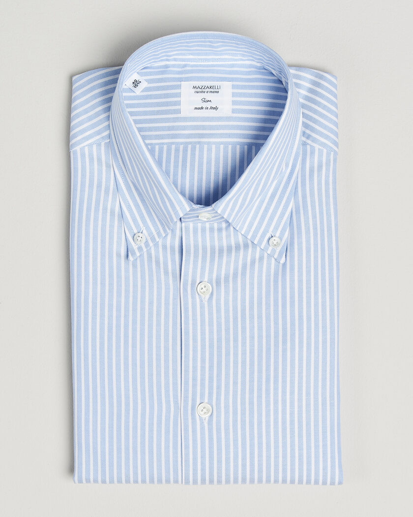 Mazzarelli Soft Oxford Button Down Shirt Light Blue Stripe – Bleu