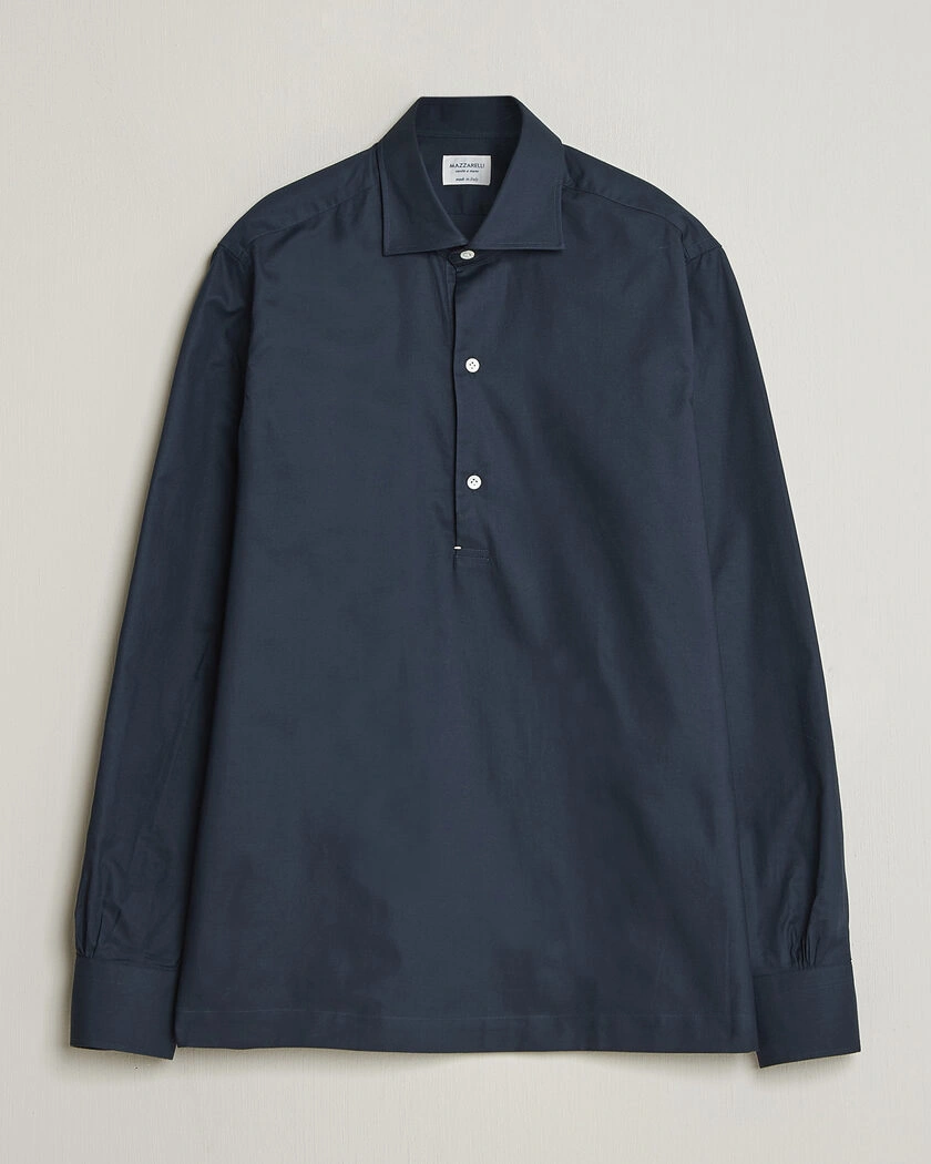 Mazzarelli Soft Oxford Popover Shirt Navy – Bleu