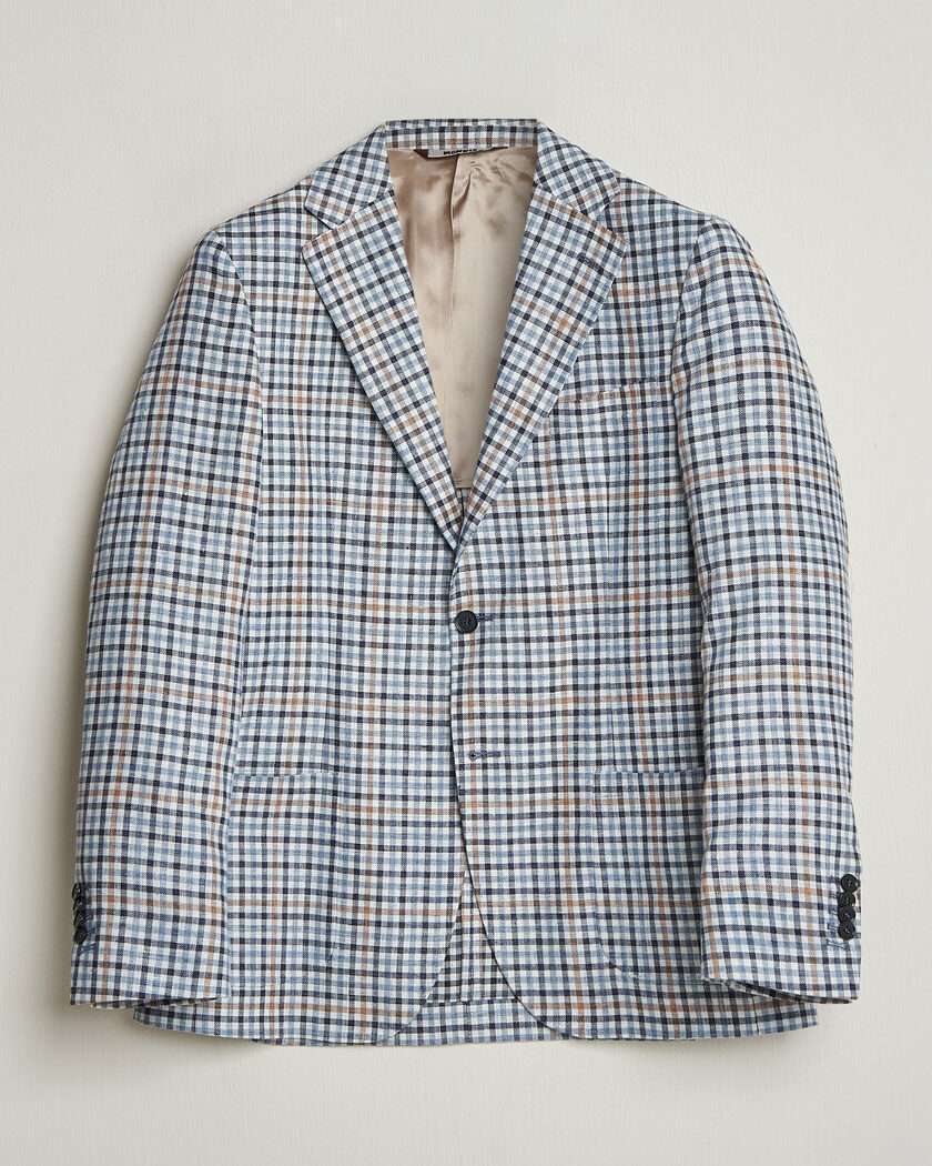 Morris Linen Cotton Checked Blazer Blue – Bleu