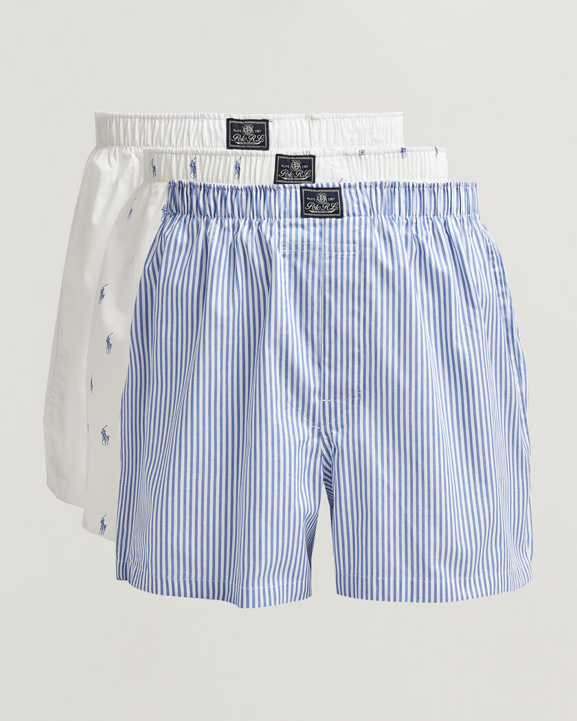 Polo Ralph Lauren 3-Pack Woven Boxer White/Blue Stripe – Blanc