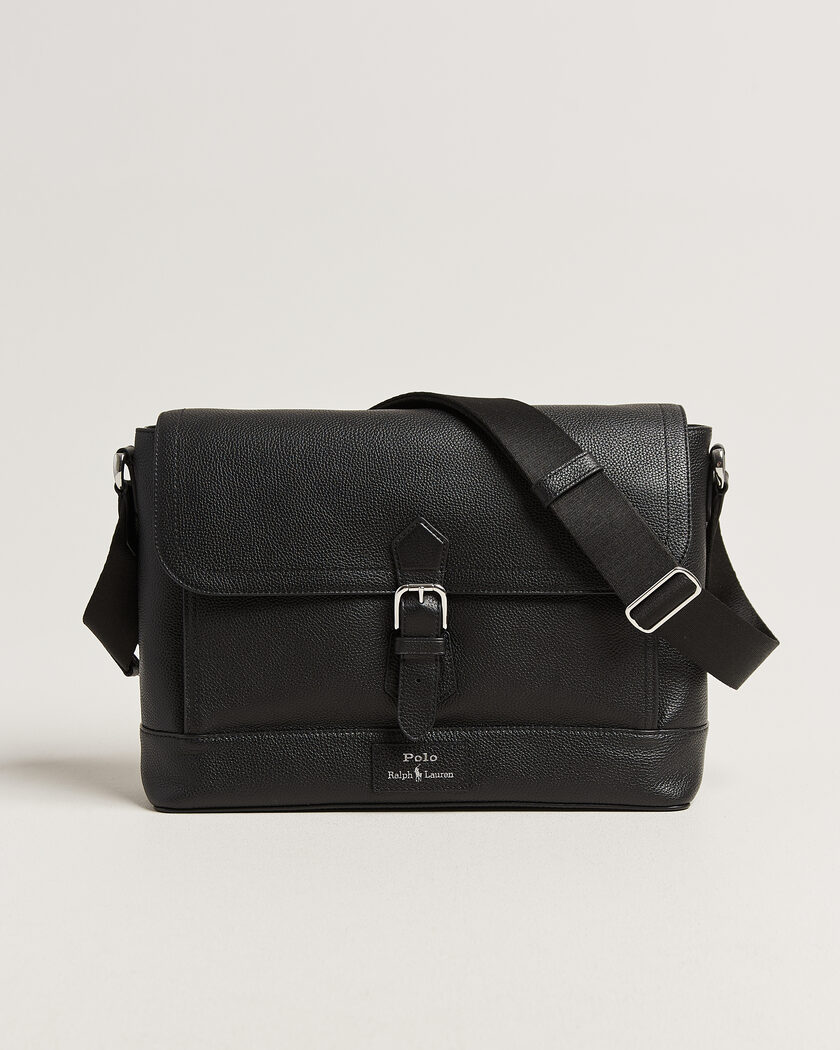 Polo Ralph Lauren Pebble Leather Messenger Bag Black – Noir