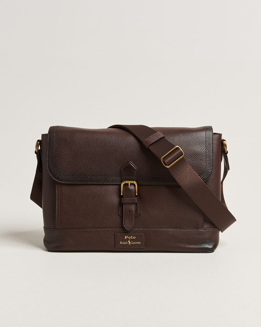 Polo Ralph Lauren Pebble Leather Messenger Bag Dark Brown – Marron