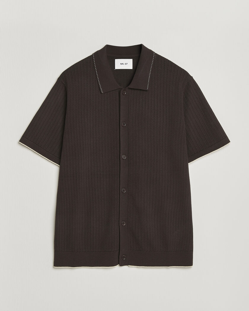 NN07 Nalo Knitted Short Sleeve Shirt Deep Truffle – Marron