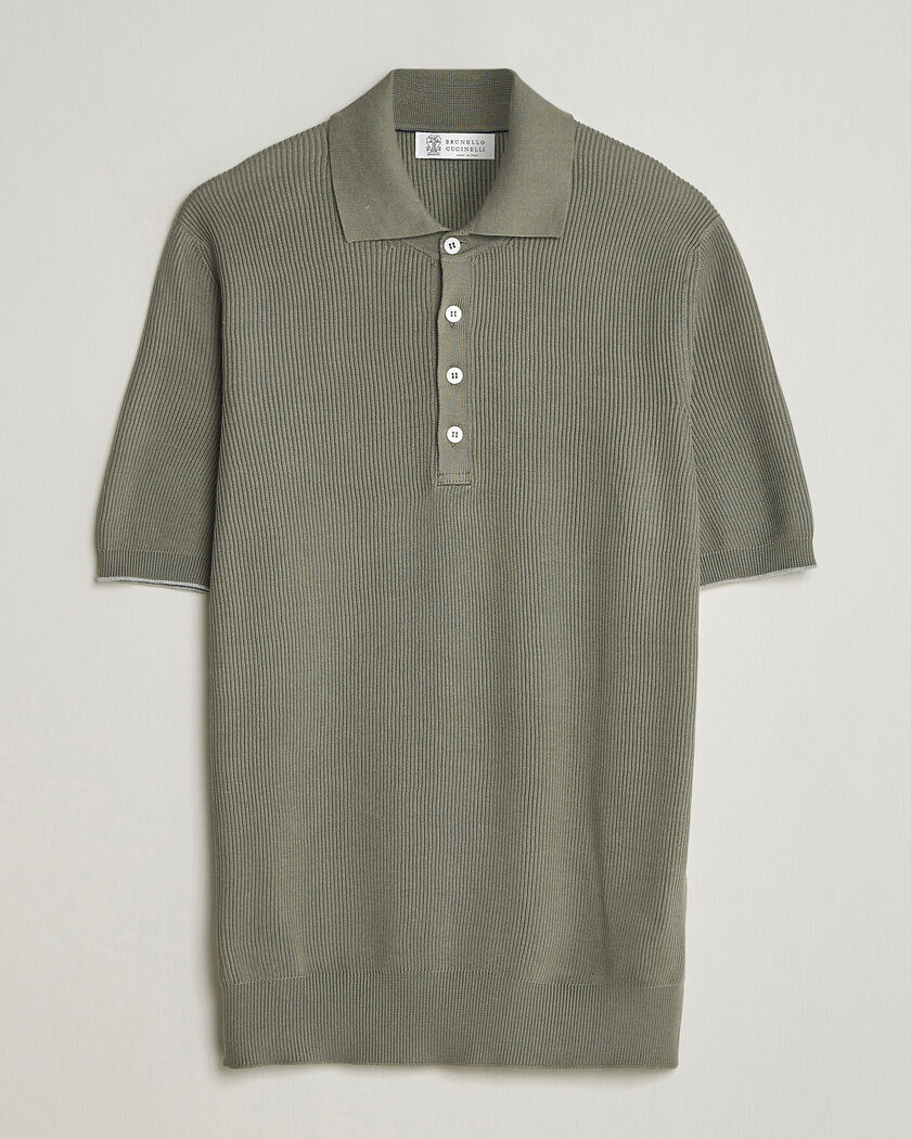 Brunello Cucinelli Cotton Rib Knitted Polo Olive – Vert