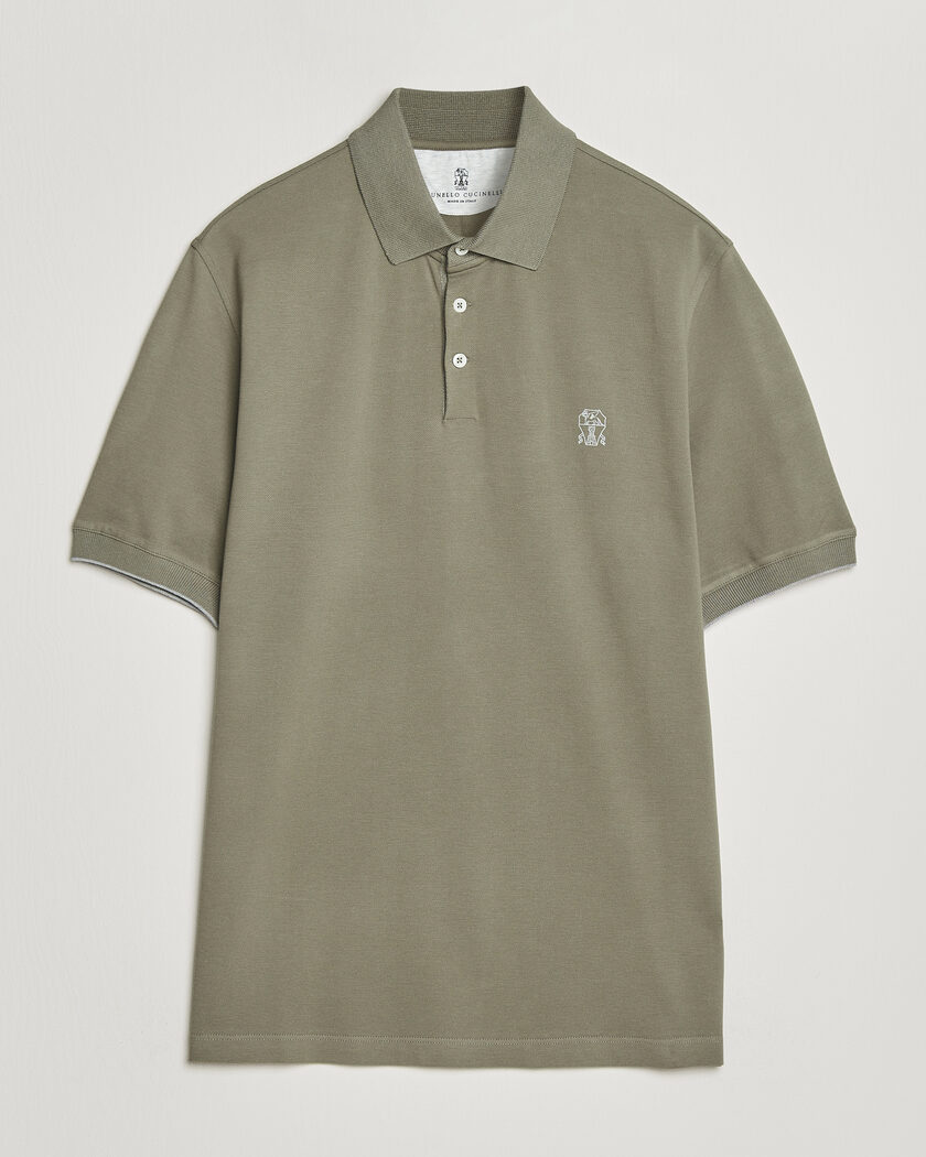 Brunello Cucinelli Short Sleeve Logo Polo Olive – Vert