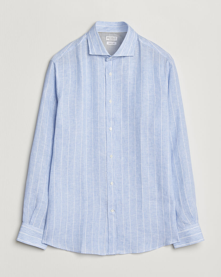 Brunello Cucinelli Easy Fit Linen Shirt Light Blue Stripe – Bleu