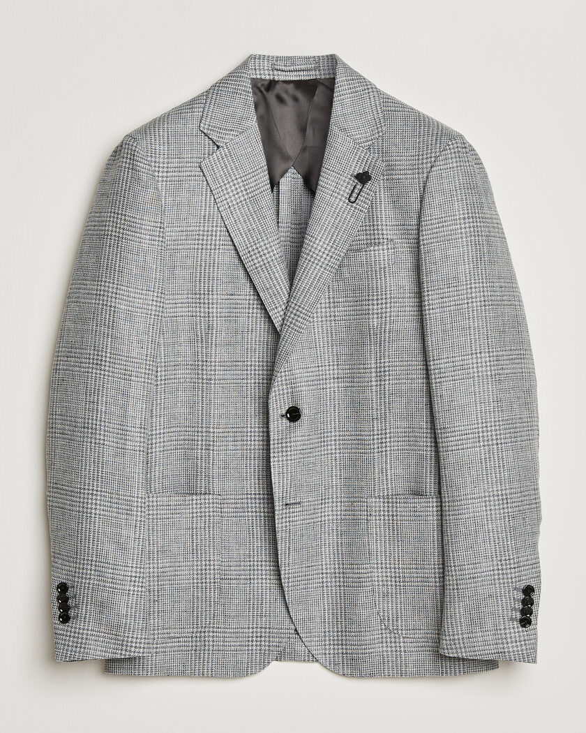 Lardini Checked Linen/Wool Blazer Grey – Gris