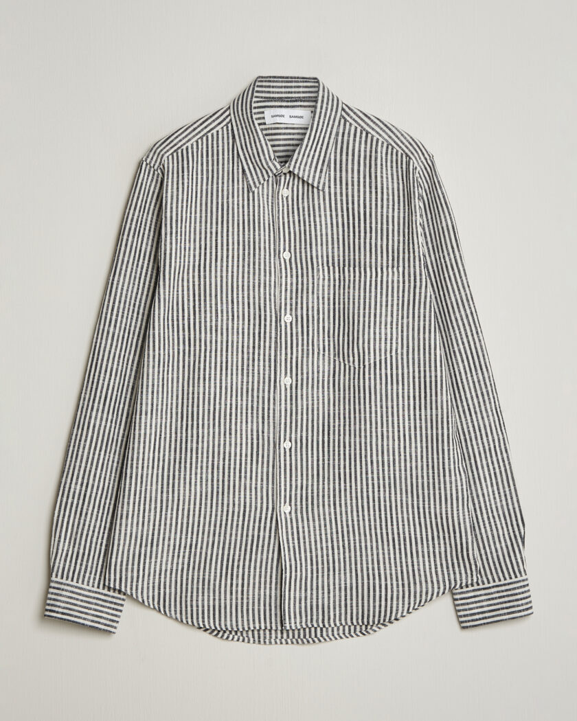 Samsøe Samsøe Liam Cotton/Linen Striped Shirt Salute Navy – Bleu