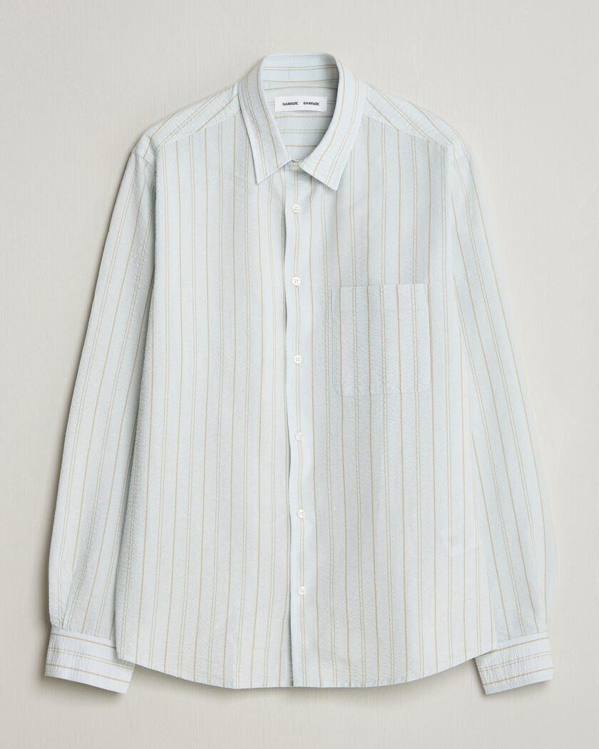 Samsøe Samsøe Ryan Cotton Striped Shirt Skywriting – Bleu