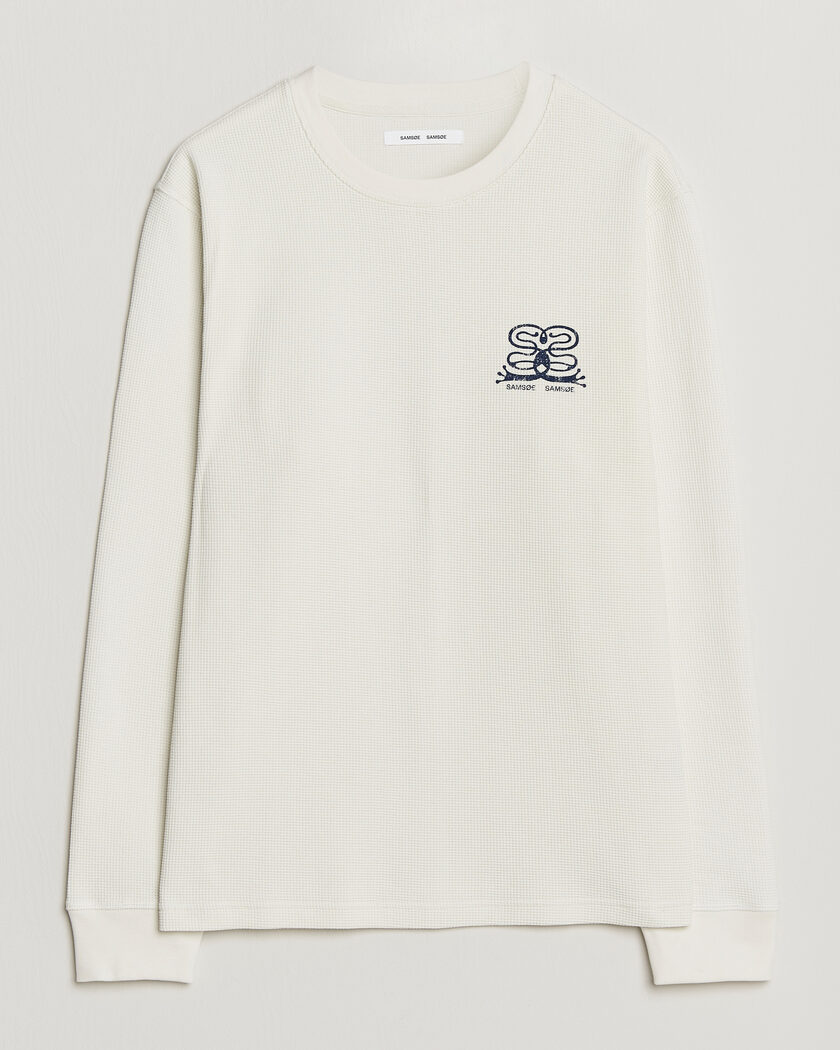 Samsøe Samsøe Fellow Waffle Printed Long Sleeve T-Shirt Clear Cream – Blanc