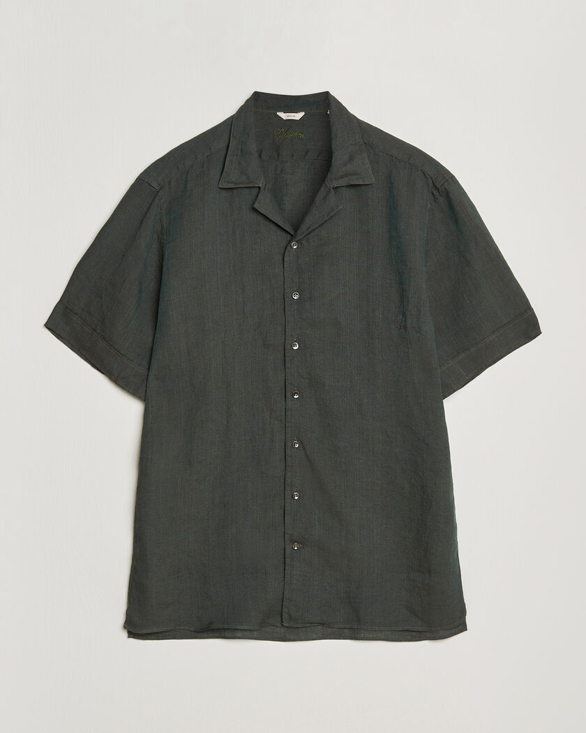 Stenströms Short Sleeve Linen Shirt Dark Green – Vert