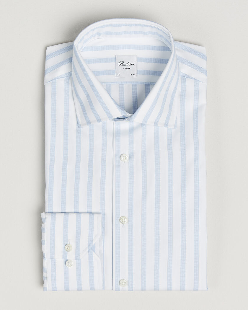 Stenströms Regular Wide Stripe Twill Shirt Light Blue – Bleu