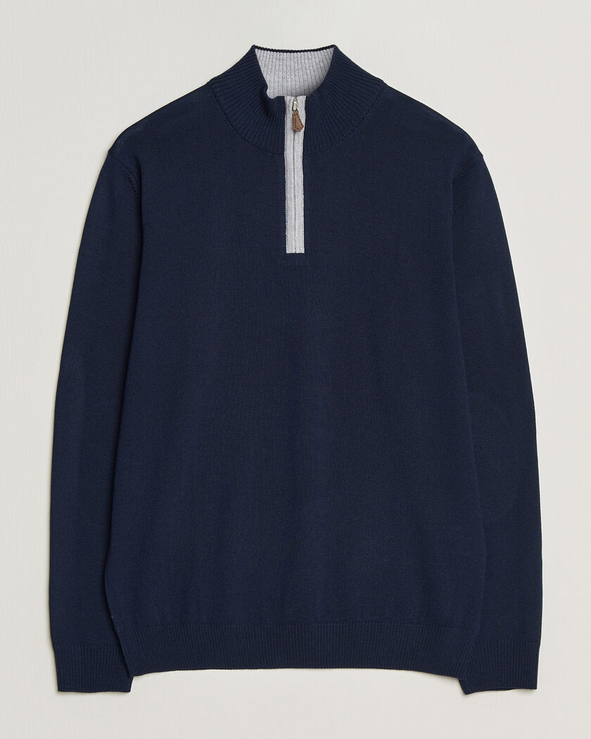 Stenströms Merino Contrast Half-Zip Navy – Bleu