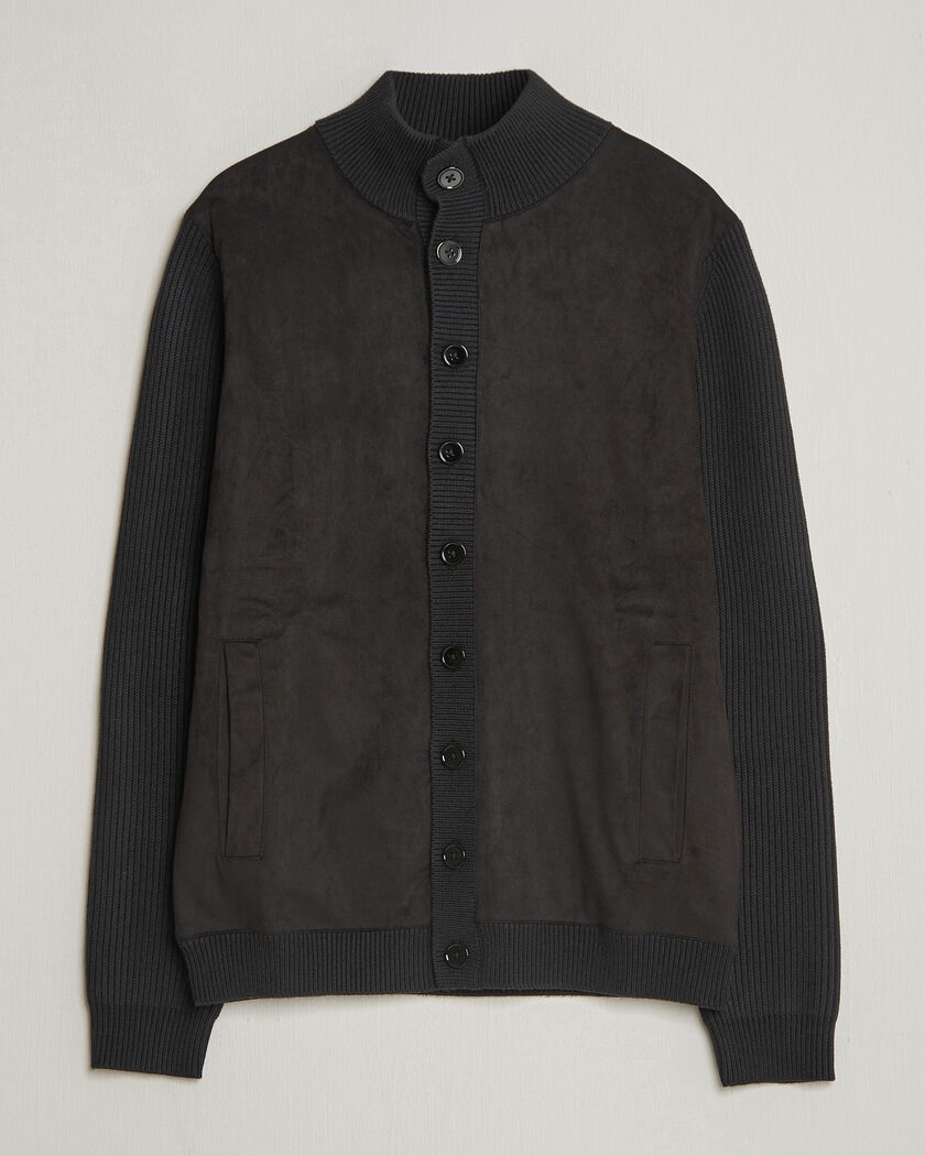 Stenströms Knitted Hybrid Buttoned Alcantara Cardigan Black – Noir
