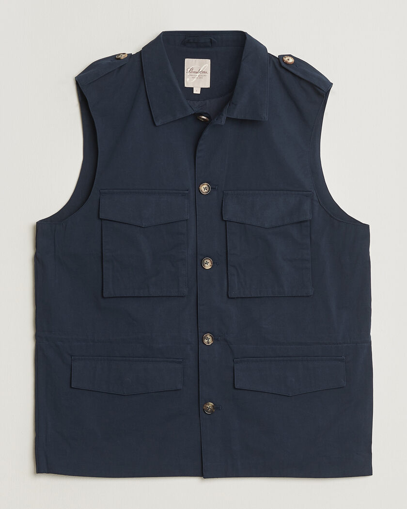 Stenströms Cotton Twill Vest Navy – Bleu