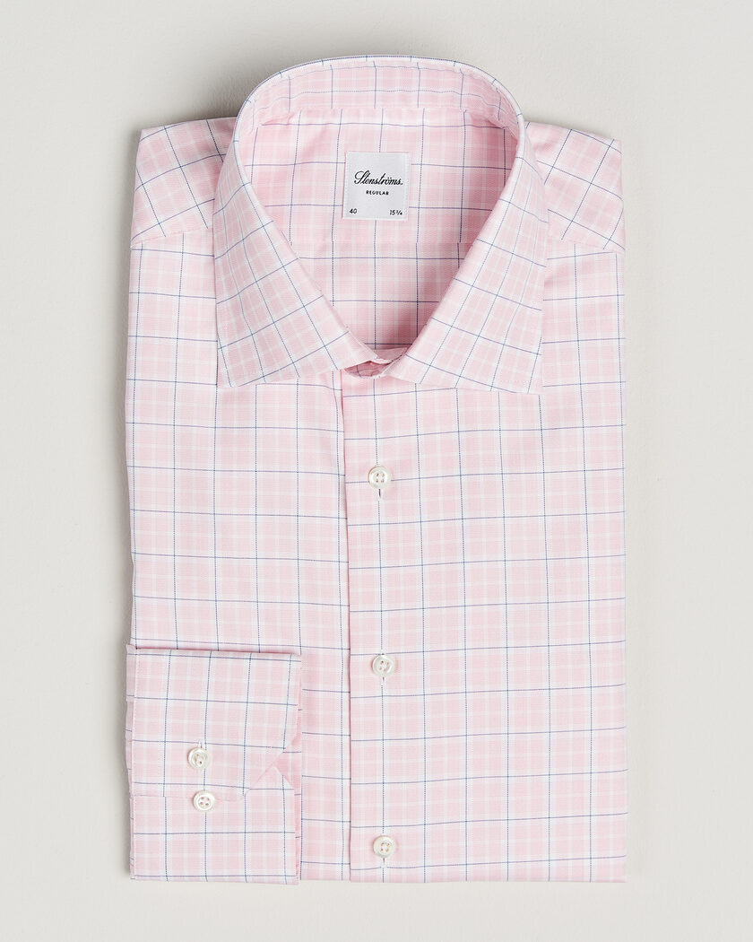 Stenströms Regular Fit Over Check Cotton Shirt Pink – Rose