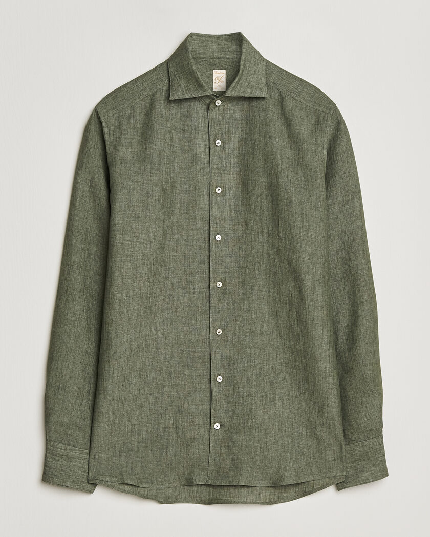 Stenströms 1899 Linen One Piece Collar Shirt Olive – Vert