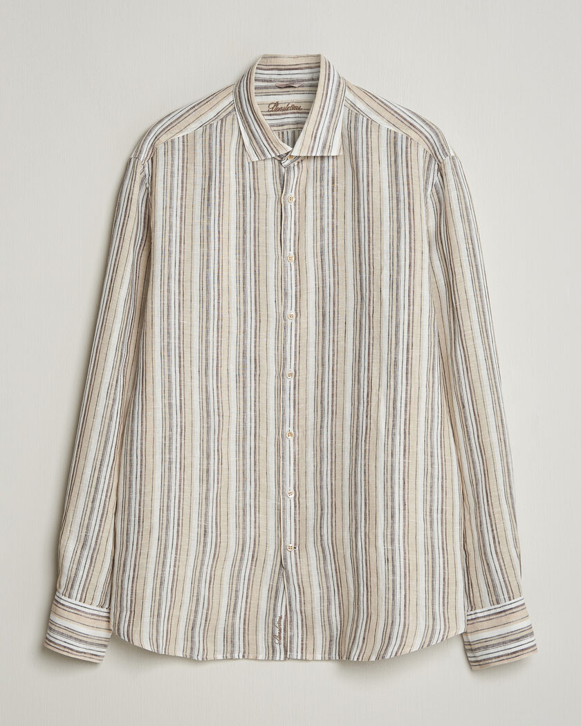 Stenströms Regular Fit Multi Striped Linen Shirt Brown – Marron
