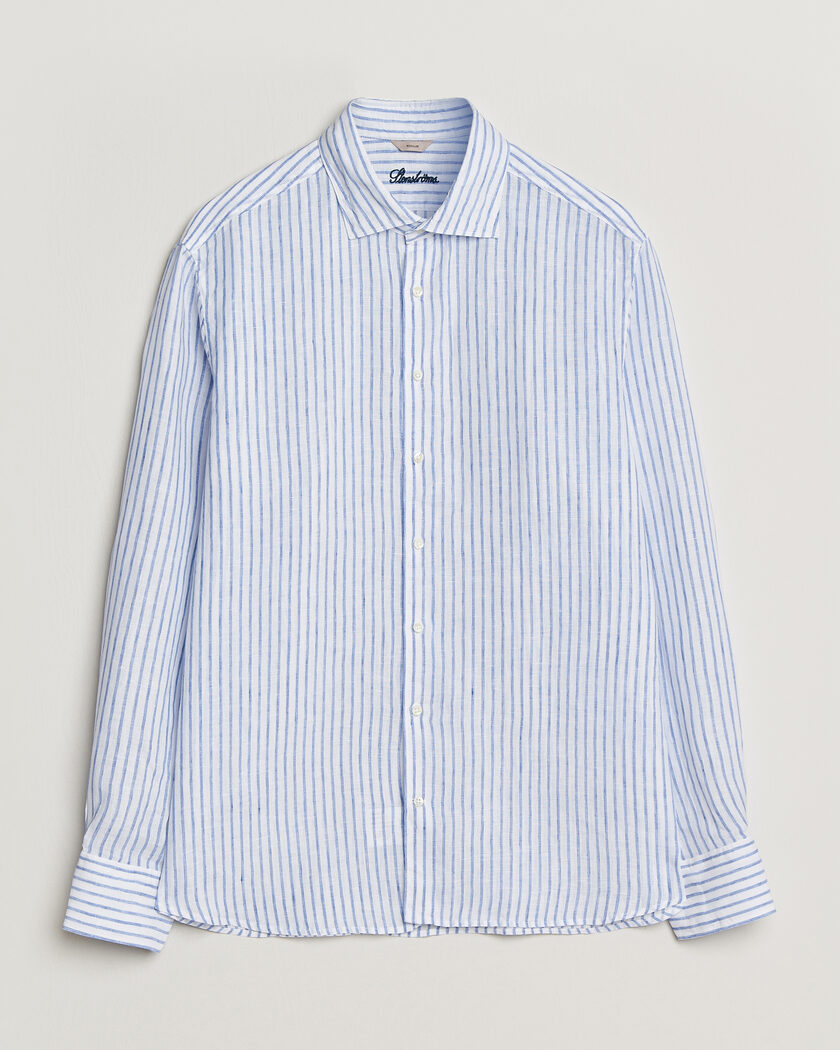 Stenströms Regular Fit Striped Linen Shirt White/Dark Blue – Bleu